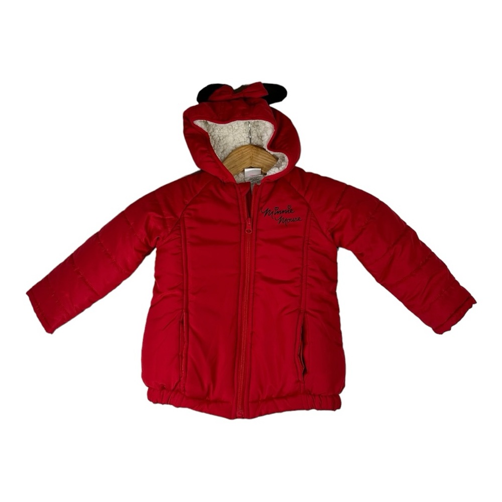 Disney Junior Toddler Minnie Mouse Red Puffer Coat Jacket‎ Size 2T With Ears Bow